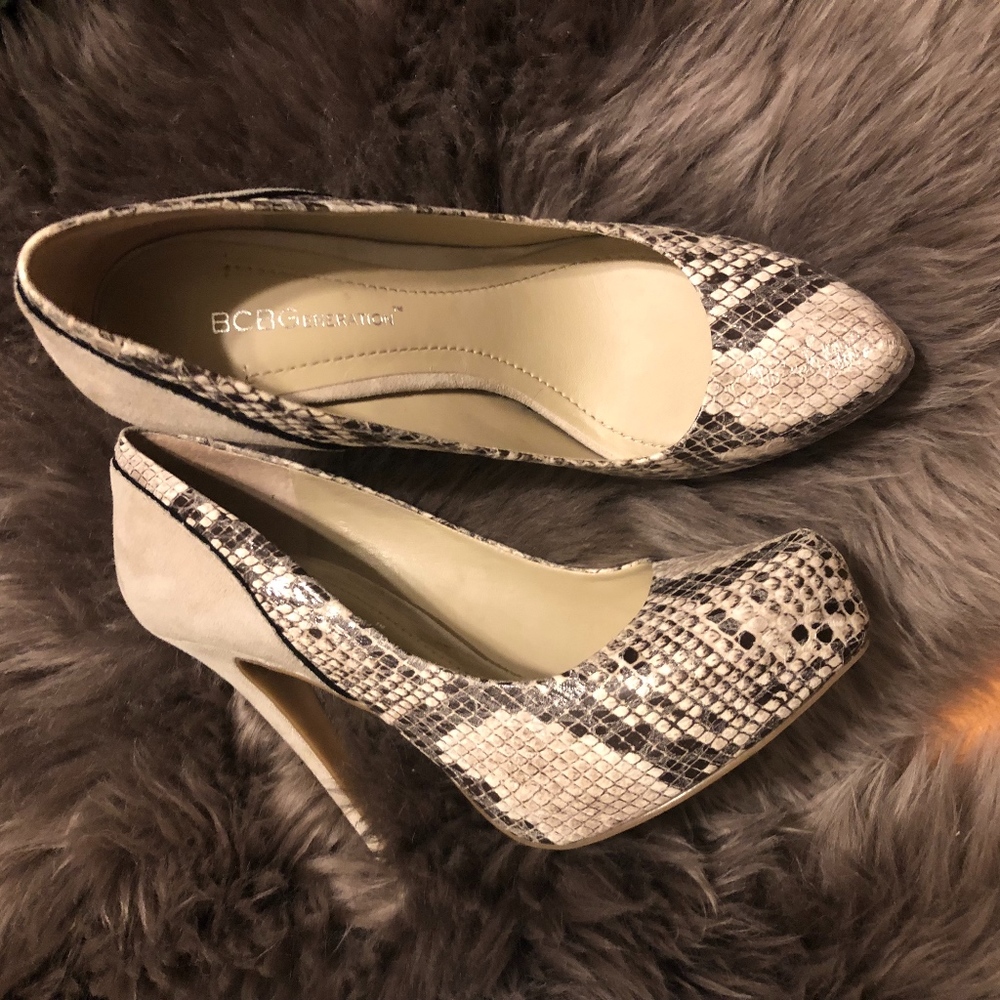 BCBGeneration snakeskin heels